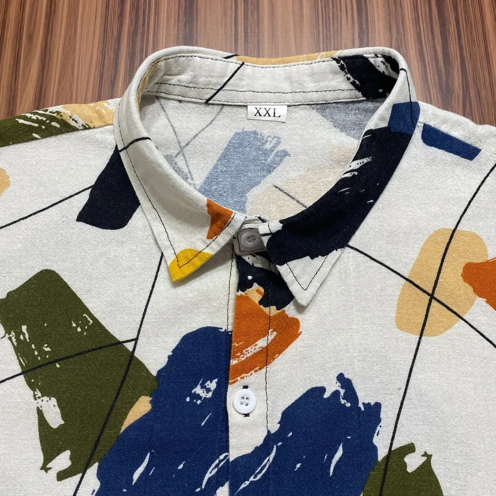 Men's Fashion Print Hawaiian Shirt 2XL Slim Multicolor Short Sleeve‎ Button Up